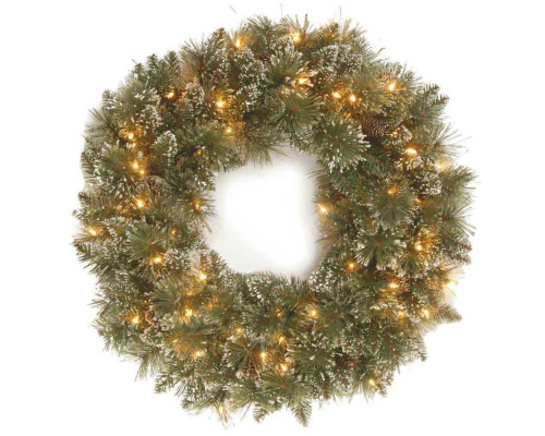 Рождественский венок Glittery Bristle Wreath 12 cones 61cm with 50 LED